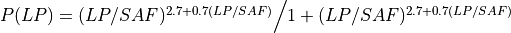 P(LP)=(LP/SAF)^{2.7+0.7(LP/SAF)} \Big / 1+(LP/SAF)^{2.7+0.7(LP/SAF)}