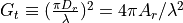 G_t \equiv (\frac{\pi D_r} {\lambda})^2 = 4\pi A_r/\lambda^2