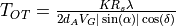 T_{OT} = \frac{KR_{s}\lambda}{2d_AV_G\vert\sin(\alpha)\vert\cos(\delta)}