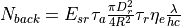 N_{back} = E_{sr} \tau_a \frac {\pi D_r^2} {4 R^2} \tau_r \eta_e \frac {\lambda} {h c}\,