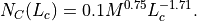 N_C(L_c) = 0.1 M^{0.75} L_c^{-1.71}.