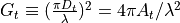 G_t \equiv (\frac{\pi D_t} {\lambda})^2 = 4\pi A_t/\lambda^2